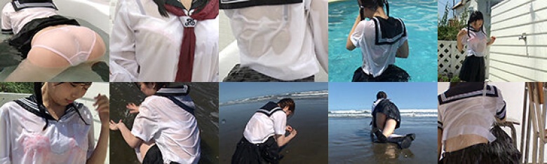 湿透透明的水手服和内衣:样本图像