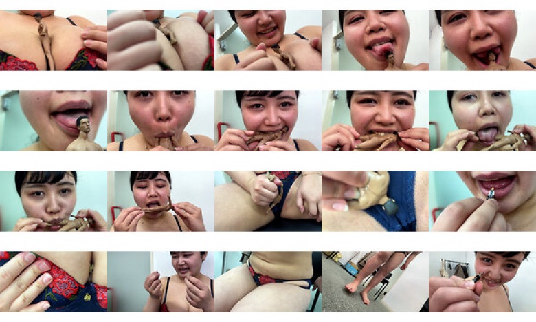 Minori licks the M male doll with plenty of saliva:Image